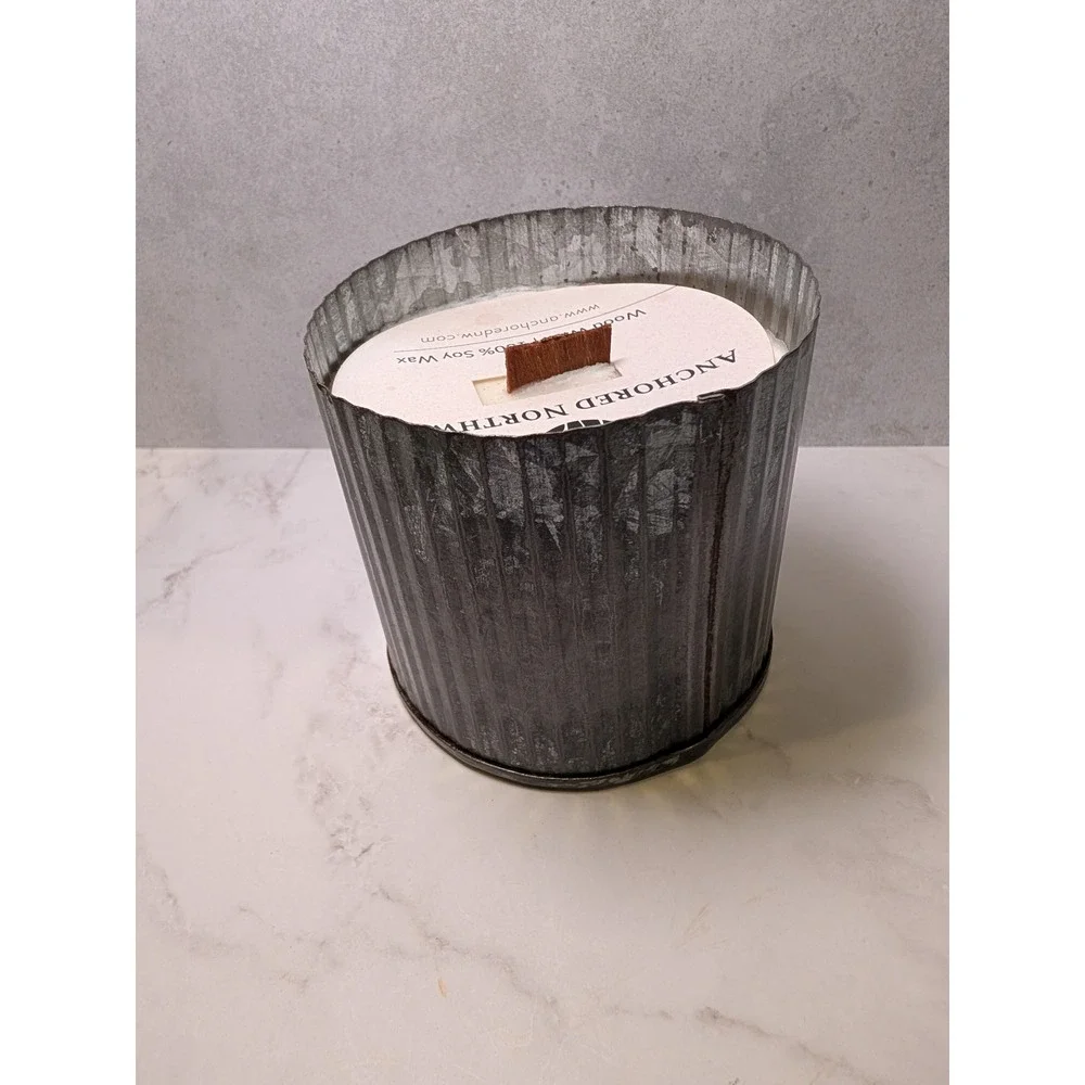 Anchored Northwest Fall Harvest Soy Wax Candle Triple Wood Wick Galvanized Tin
